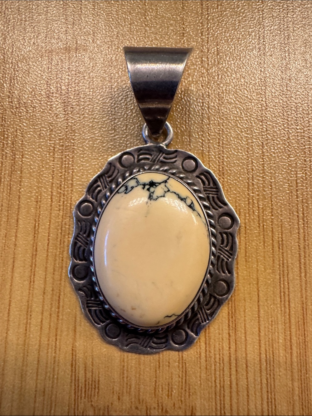 Cream Howlite Oval Pendant Necklace - Unbranded Sterling-Style Setting